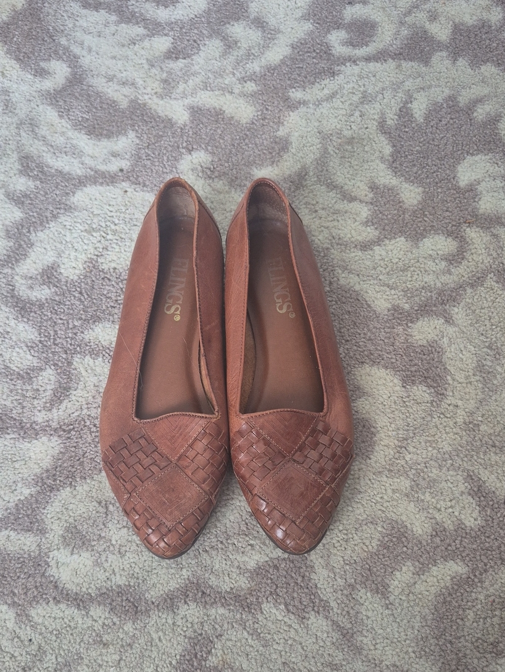Women's Brown Woven Pointed Toe Flats by Flings
